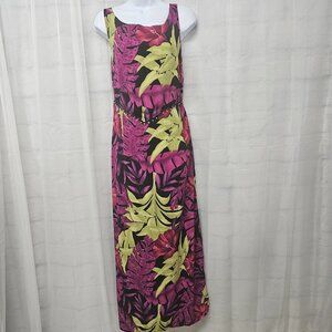 CDC Dress Maxi Purple Green Floral Boho Beaded Sleeveless 12